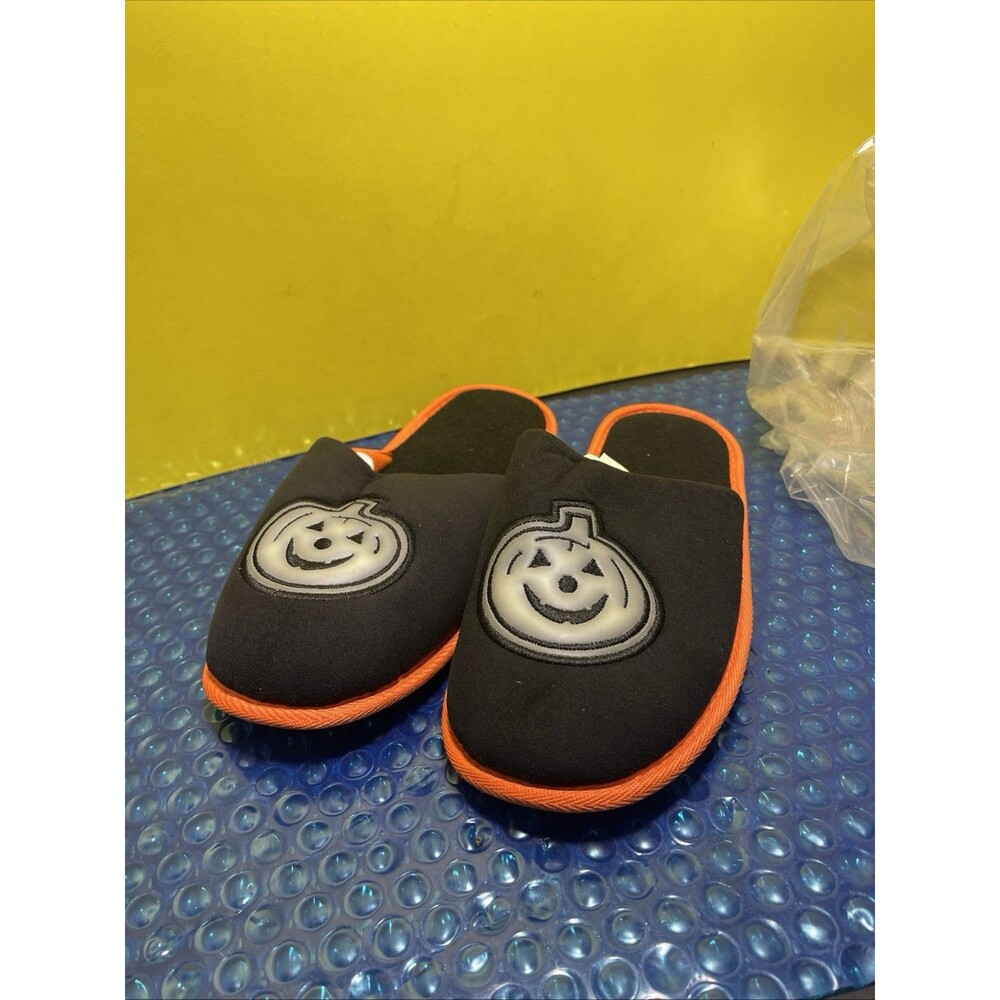 Halloween Pumpkin Glow In Dark Slippers Unisex Adult Memory Foam House Shoes 7-8